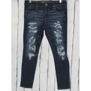 American Eagle Women Jeans Size 10 Short Blue 360 Super Stretch Jegging Denim